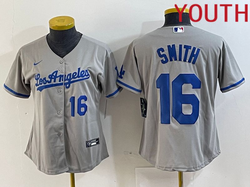 Youth Los Angeles Dodgers #16 Smith Grey Game Nike 2024 MLB Jersey style 4->youth mlb jersey->Youth Jersey